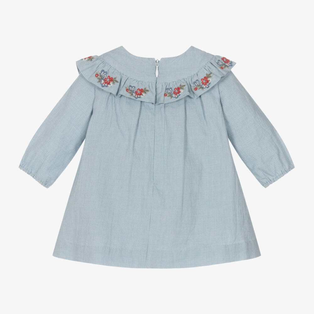 Tartine et Chocolat-فستان أطفال بناتي قطن جينغهام لون أزرق | Childrensalon Outlet