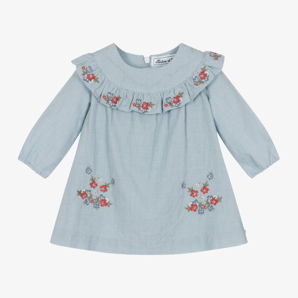 Tartine et Chocolat-Girls Gingham Embroidered Cotton Dress | Childrensalon Outlet