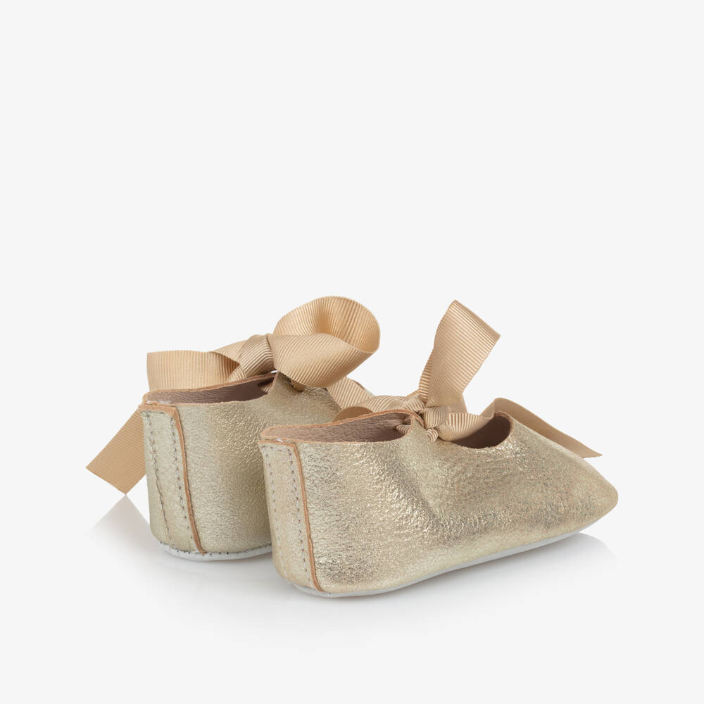 Tartine et Chocolat-Girls Gleaming Gold Leather First Shoes | Childrensalon Outlet