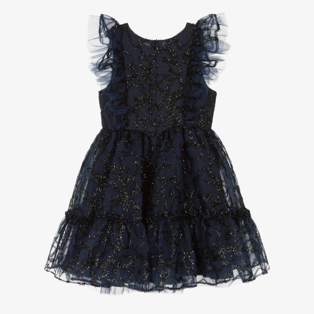 Tartine et Chocolat-Girls Glittery Blue Crêpe Organza Dress | Childrensalon Outlet
