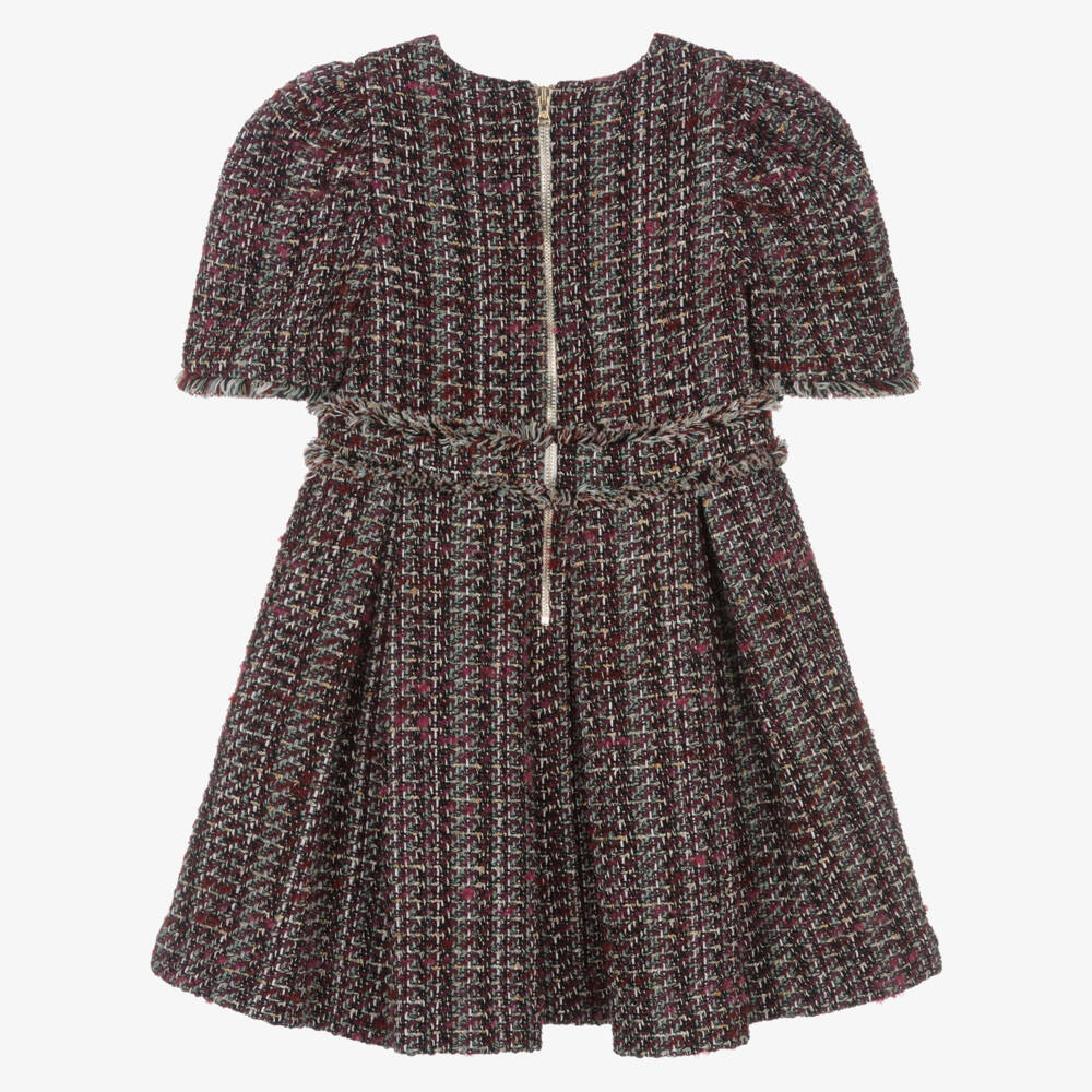 Tartine et Chocolat-Girls Glittery Burgundy Red Tweed Dress | Childrensalon Outlet