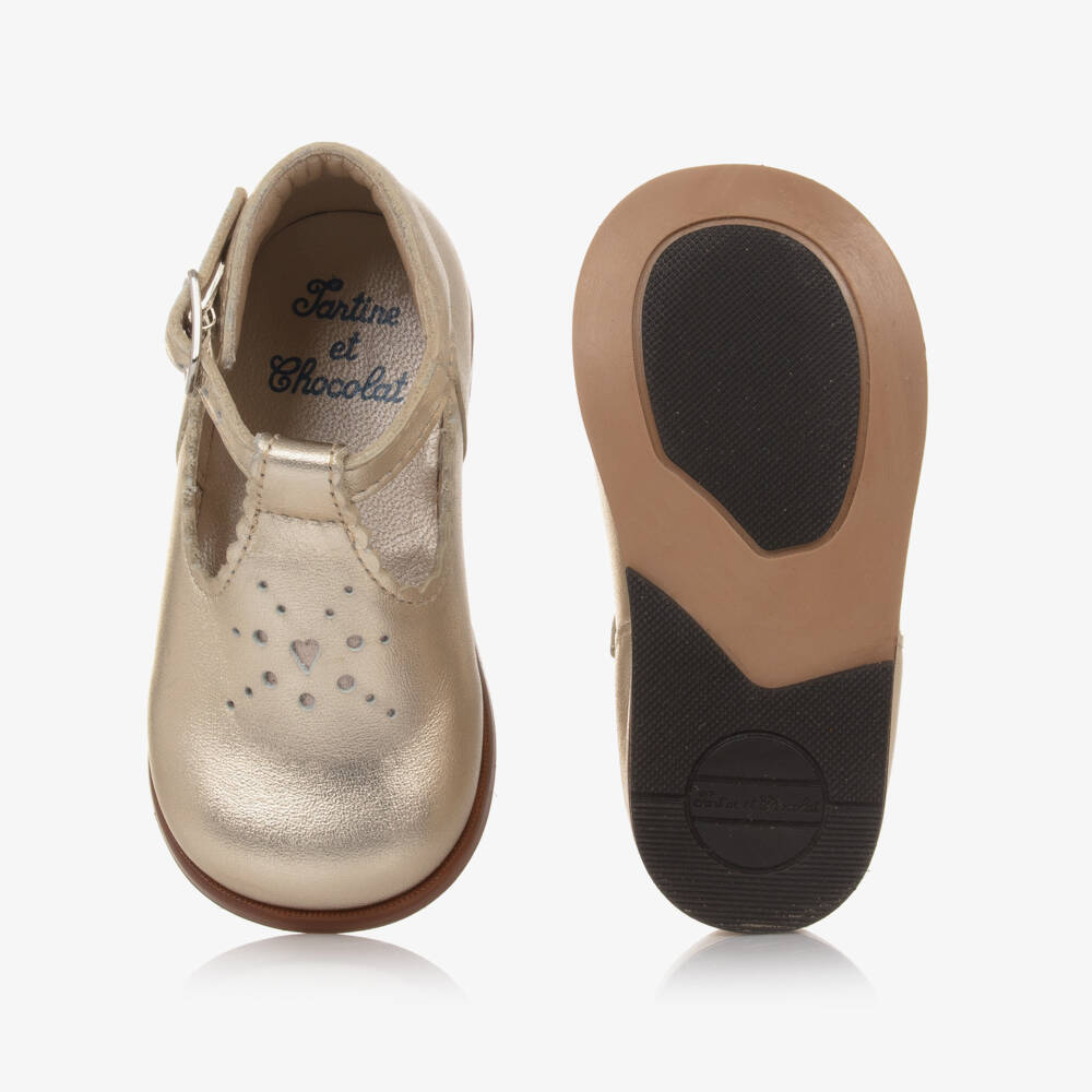 Tartine et Chocolat-Girls Gold Leather Toddler Shoes | Childrensalon Outlet