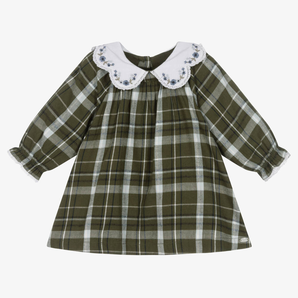 Tartine et Chocolat - Girls Green Cotton Check Dress  | Childrensalon