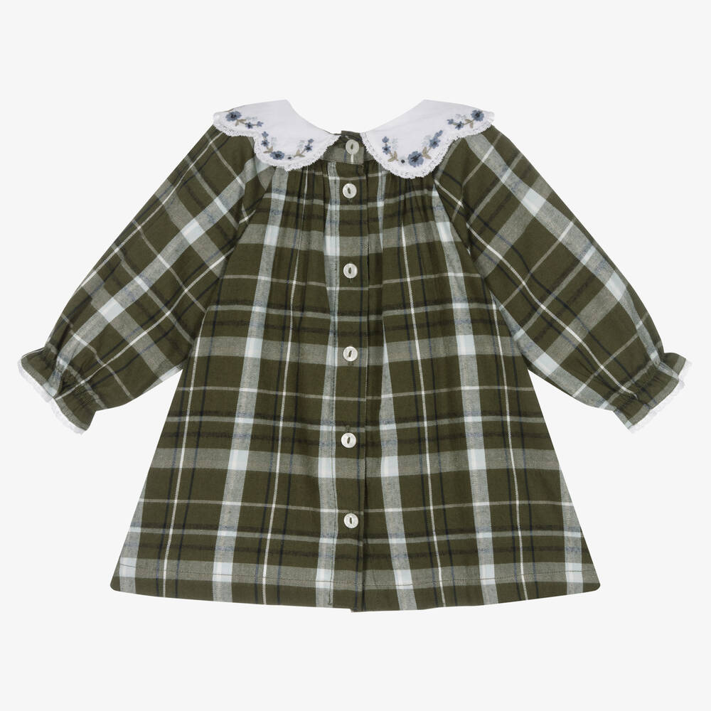 Tartine et Chocolat-فستان مزيج قطن تويل وفيسكوز كاروهات لون أخضر | Childrensalon Outlet