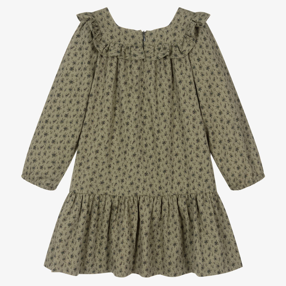 Tartine et Chocolat-Girls Green Cotton Floral Dress | Childrensalon Outlet