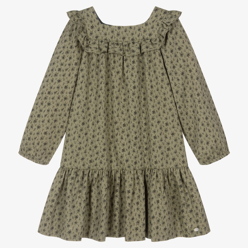 Tartine et Chocolat - Girls Green Cotton Floral Dress | Childrensalon