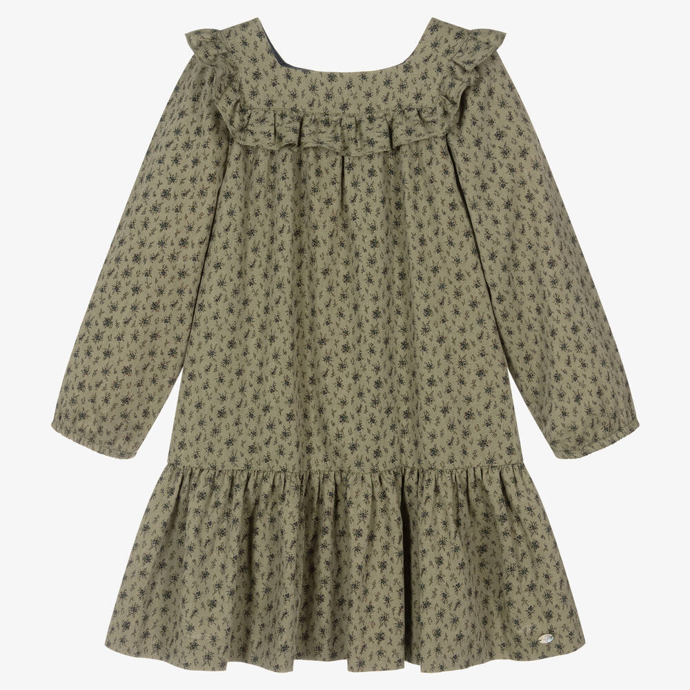 Tartine et Chocolat - Grünes Baumwollkleid mit Blumen | Childrensalon