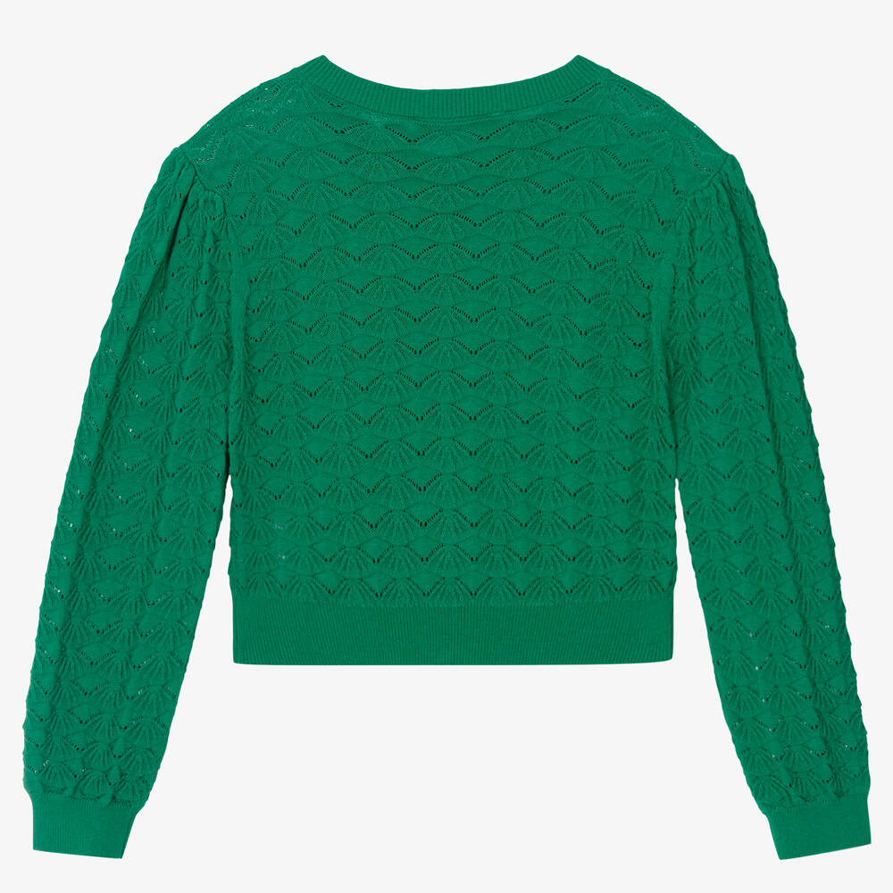 Tartine et Chocolat-Girls Green Cotton Knit Cardigan | Childrensalon Outlet