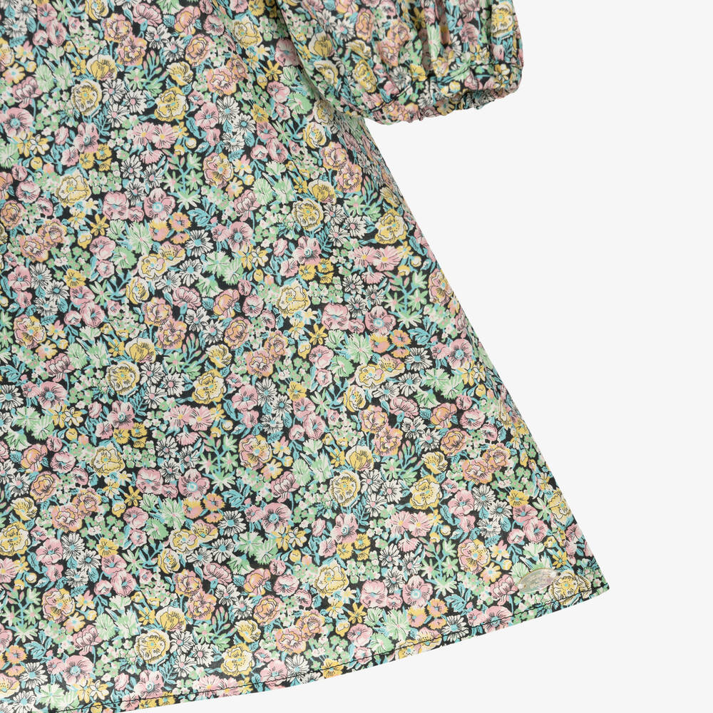 Tartine et Chocolat-فستان قطن لون أخضر بطبعة ورود | Childrensalon Outlet
