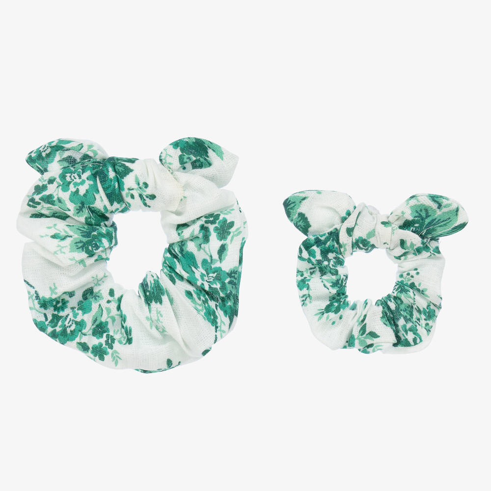 Tartine et Chocolat-Girls Green Liberty Print Scrunchies (2 Pack) | Childrensalon Outlet