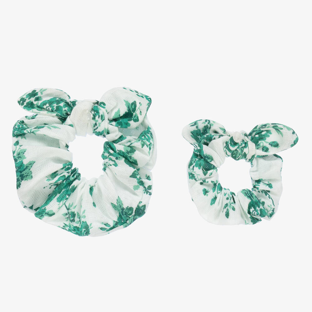 Tartine et Chocolat - Girls Green Liberty Print Scrunchies (2 Pack) | Childrensalon