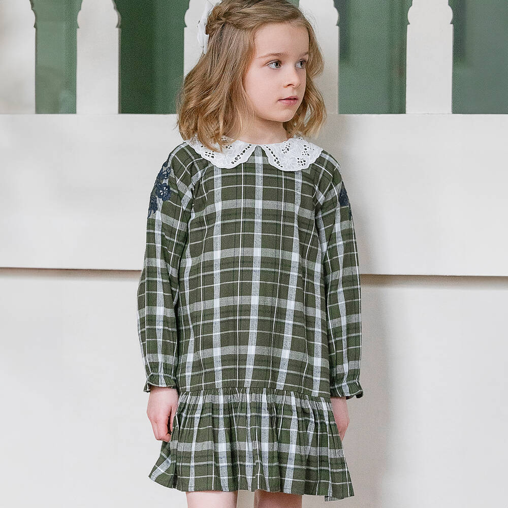 Tartine et Chocolat-Girls Green Tartan Cotton Dress | Childrensalon Outlet