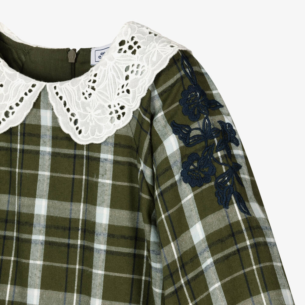 Tartine et Chocolat-Girls Green Tartan Cotton Dress | Childrensalon Outlet
