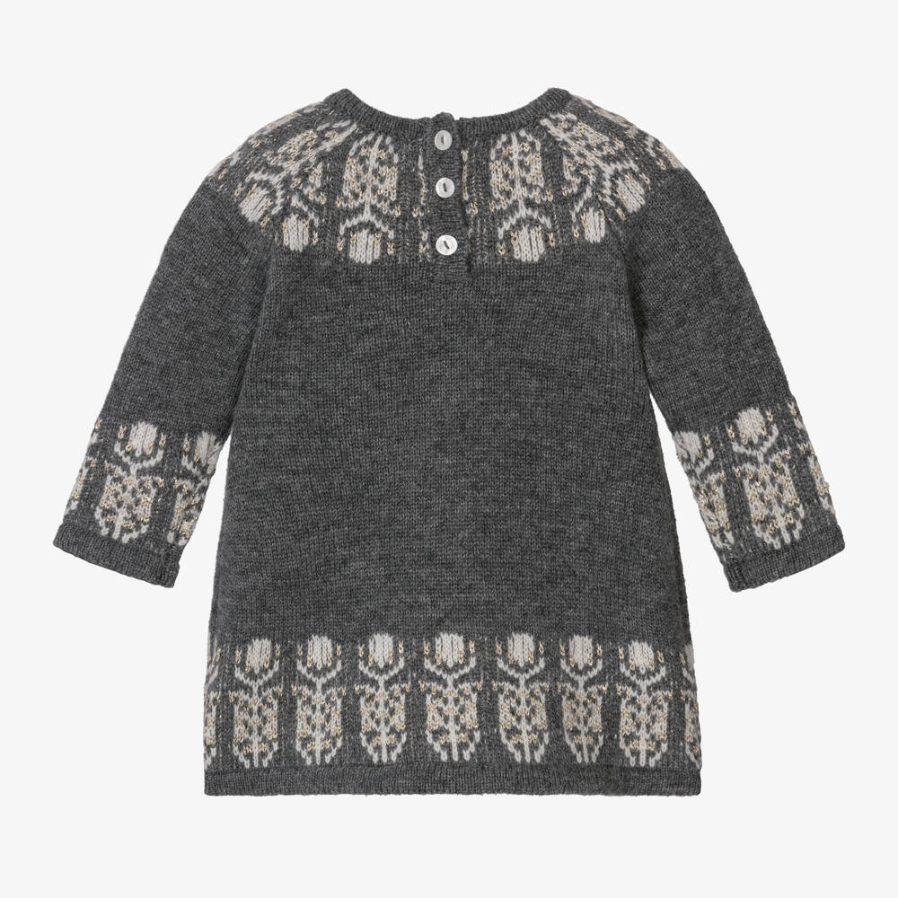 Tartine et Chocolat-Girls Grey Cashmere Blend Dress | Childrensalon Outlet