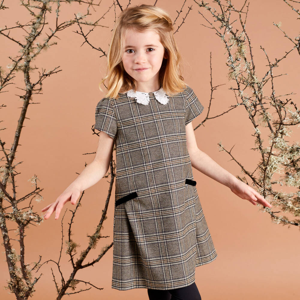 Tartine et Chocolat-Girls Grey Check Dress | Childrensalon Outlet