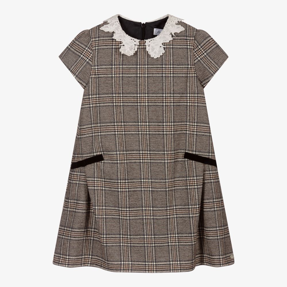 Tartine et Chocolat-فستان مزيج صوف كاروهات لون رمادي | Childrensalon Outlet