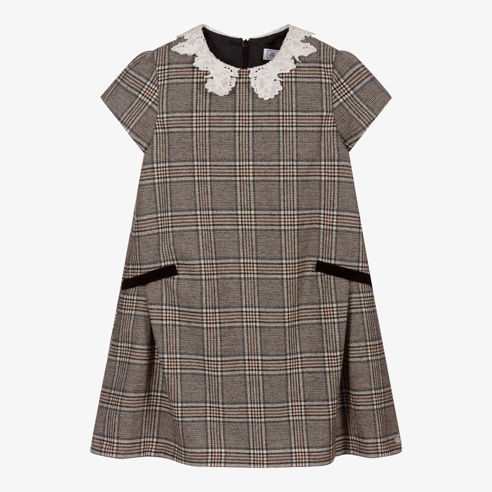 Tartine et Chocolat - Girls Grey Check Dress | Childrensalon