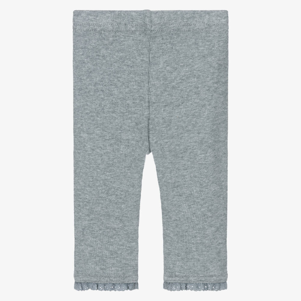 Tartine et Chocolat-Girls Grey Cotton Lace Trimmed Leggings | Childrensalon Outlet