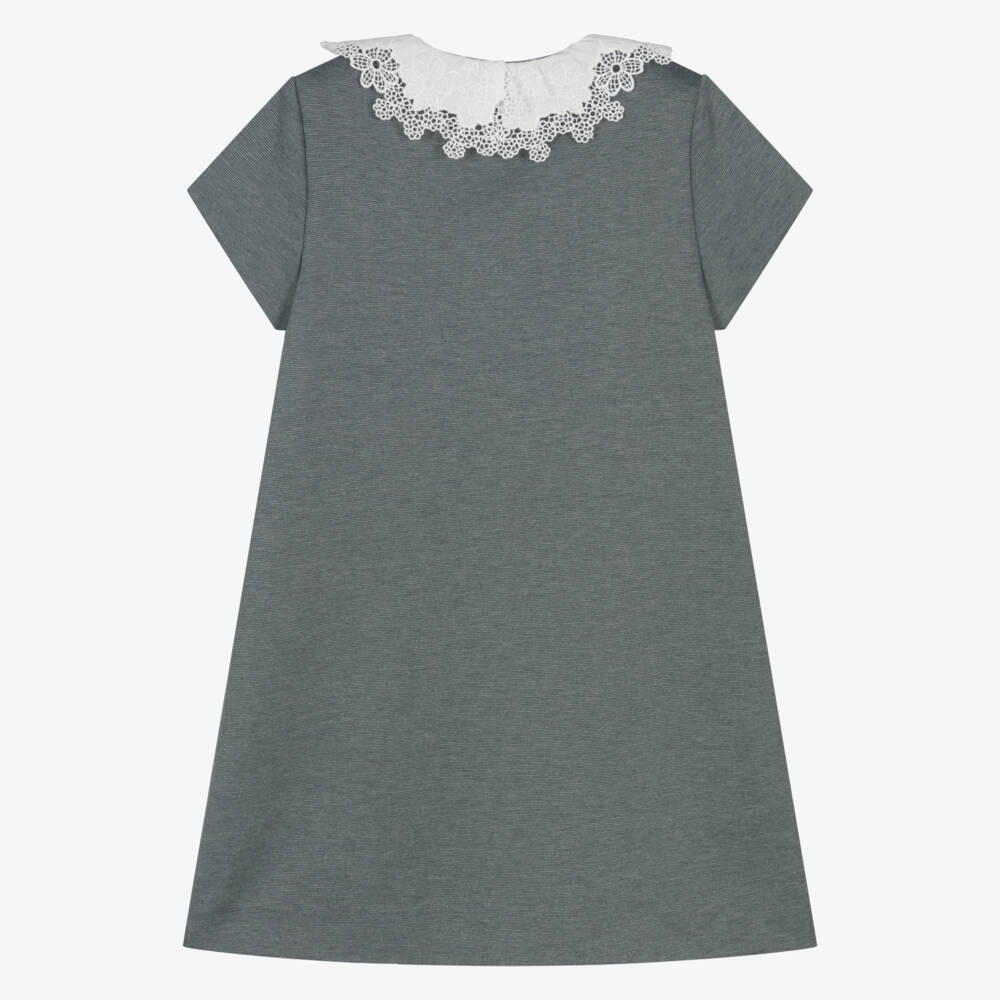 Tartine et Chocolat-Girls Grey Dress with Lace Collar | Childrensalon Outlet