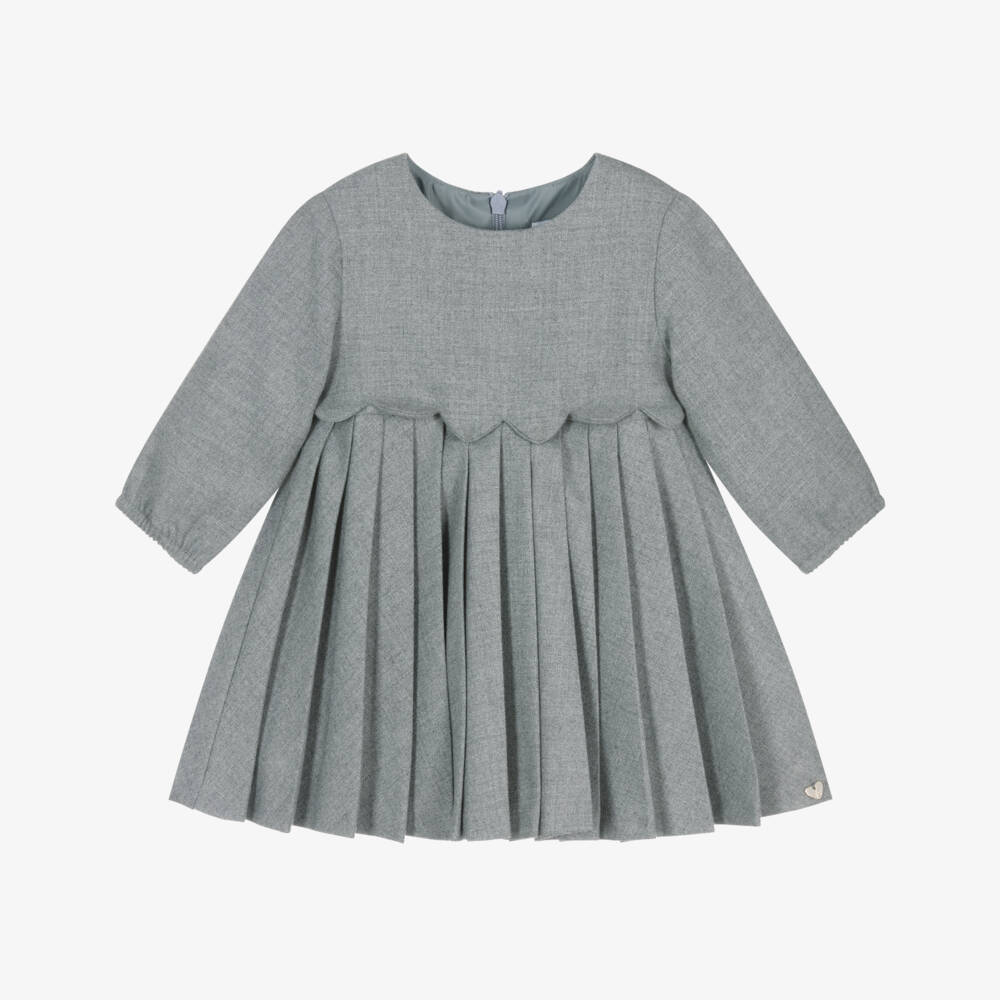 Tartine et Chocolat-Girls Grey Flannel Scalloped Dress | Childrensalon Outlet