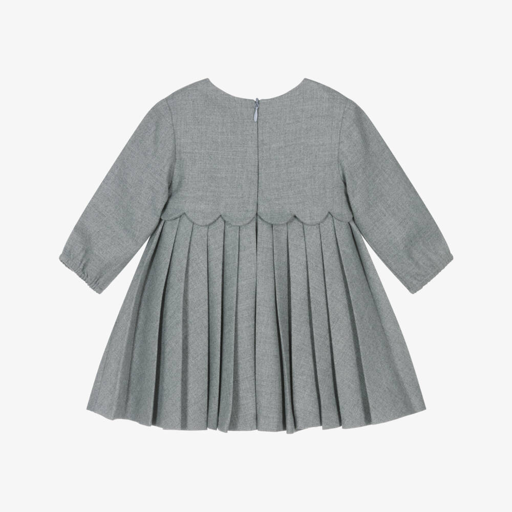 Tartine et Chocolat-Girls Grey Flannel Scalloped Dress | Childrensalon Outlet