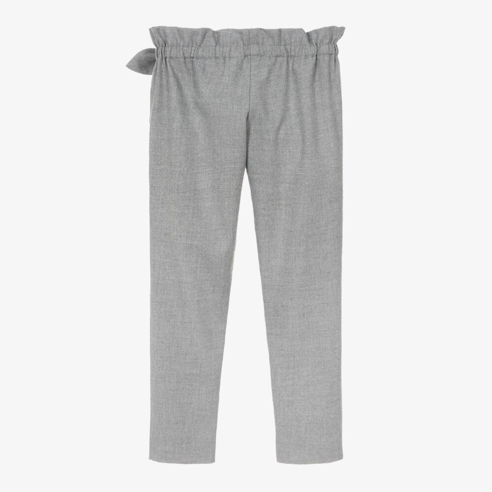 Tartine et Chocolat-Girls Grey Flannel Trousers with Bow | Childrensalon Outlet