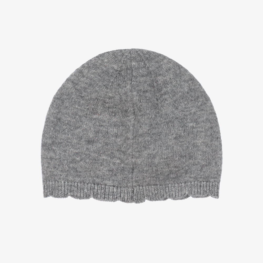 Tartine et Chocolat-Girls Grey Knitted & Embroidered Floral Hat | Childrensalon Outlet