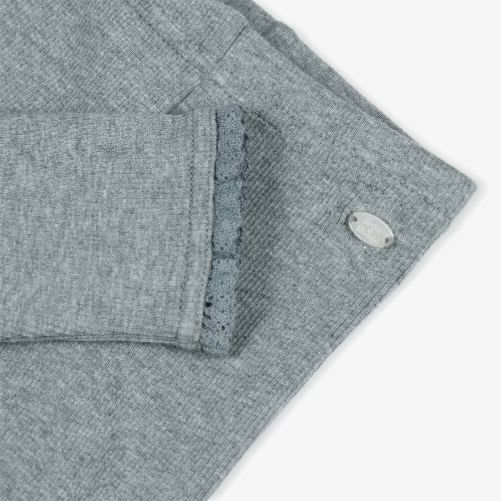 Tartine et Chocolat-Серые хлопковые леггинсы с кружевным подолом для девочек | Childrensalon Outlet