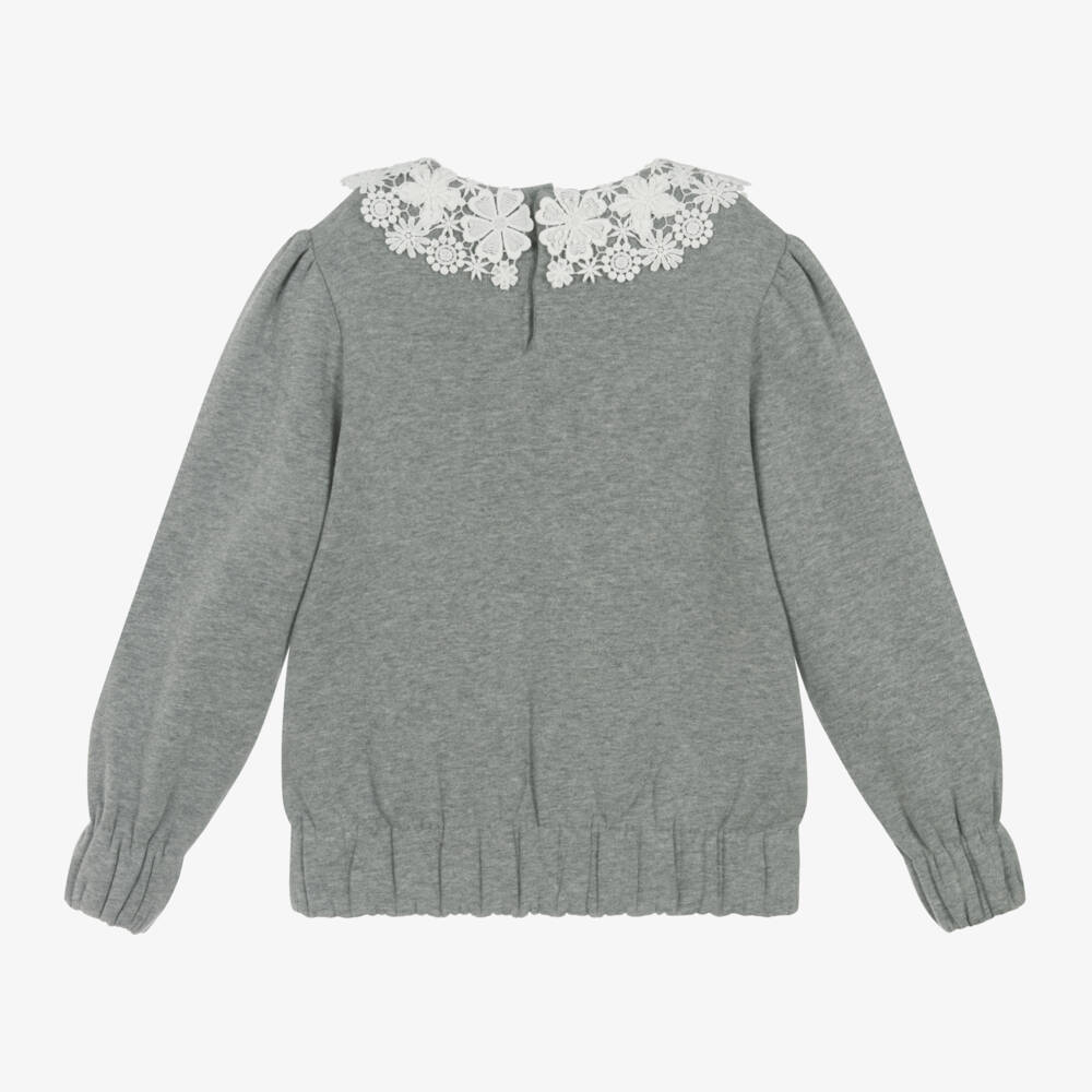 Tartine et Chocolat-Girls Grey Lace Trim Jumper | Childrensalon Outlet