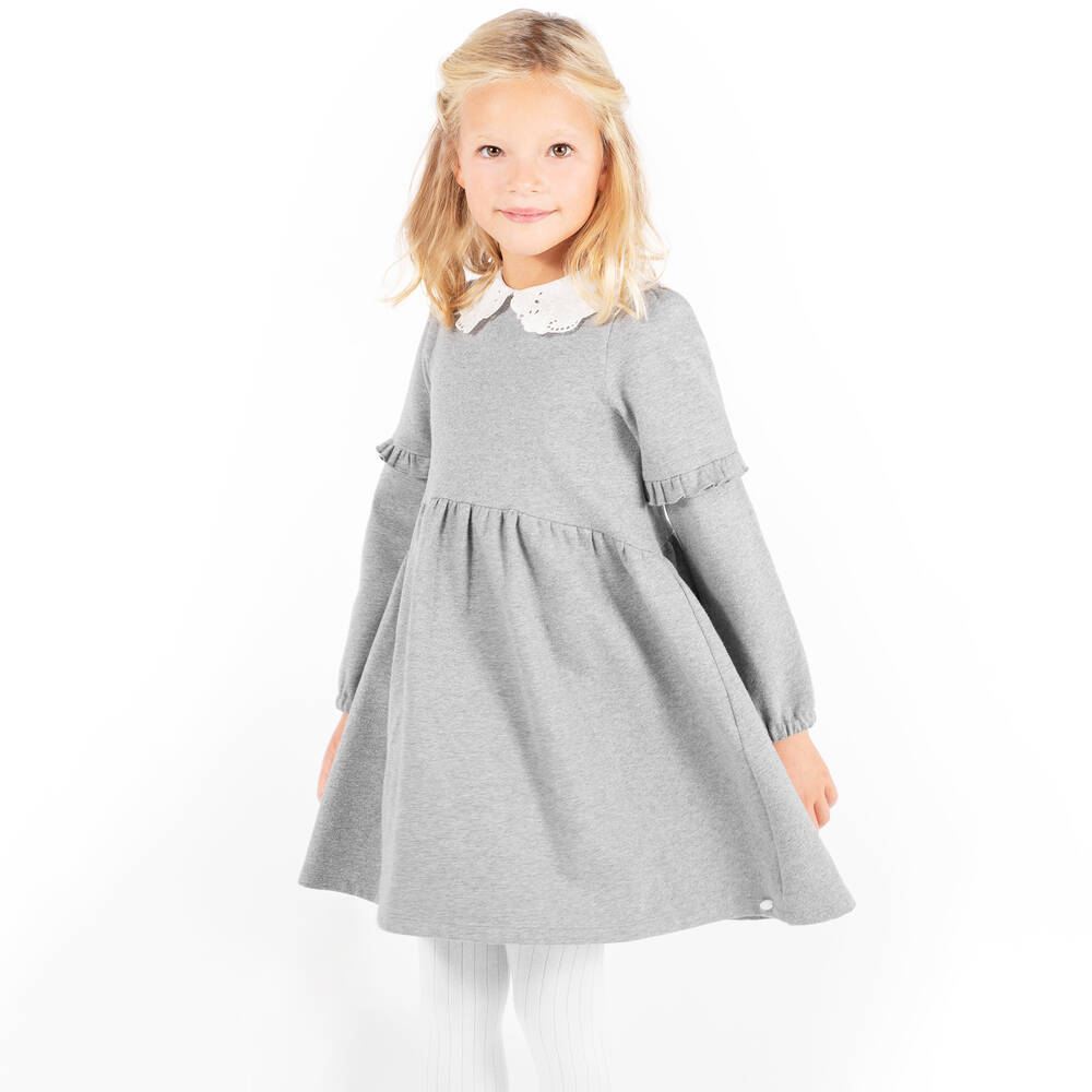 Tartine et Chocolat-Серое трикотажное платье для девочек | Childrensalon Outlet