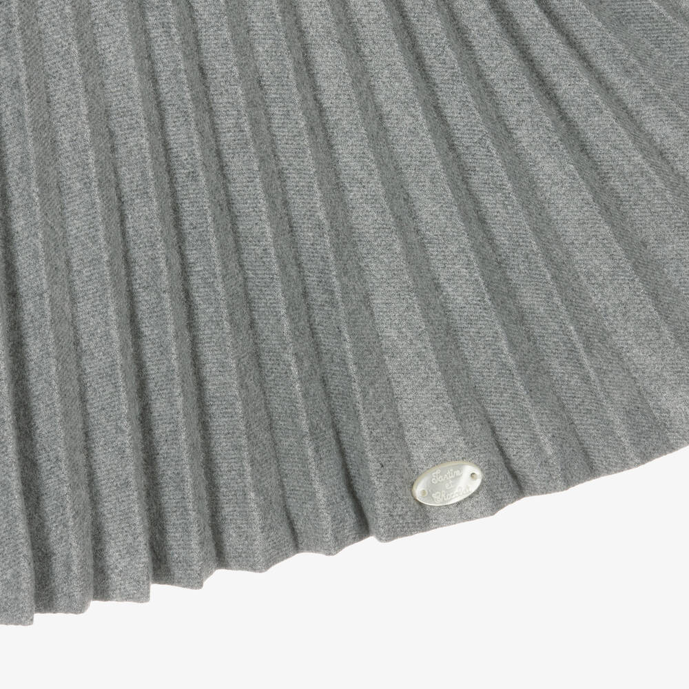 Tartine et Chocolat-Girls Grey Pleated Flannel Dress | Childrensalon Outlet