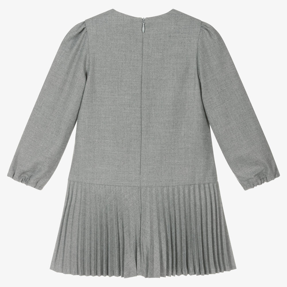 Tartine et Chocolat-Girls Grey Pleated Flannel Dress | Childrensalon Outlet