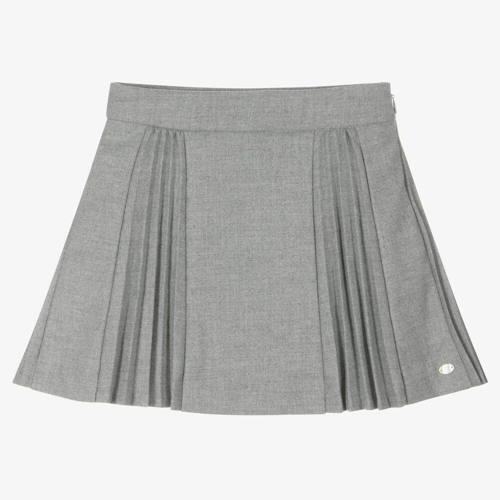 Tartine et Chocolat - Girls Grey Pleated Flannel Skirt | Childrensalon