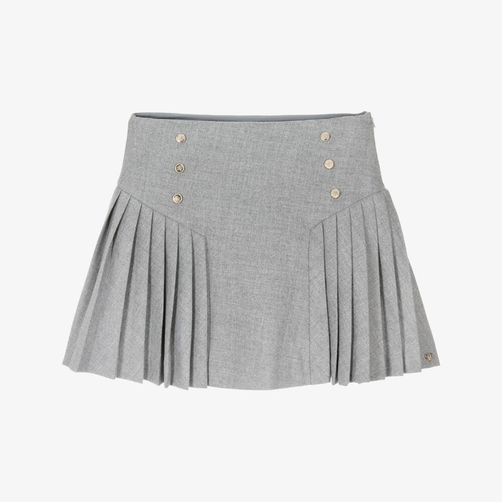 Tartine et Chocolat-Girls Grey Pleated Skirt | Childrensalon Outlet