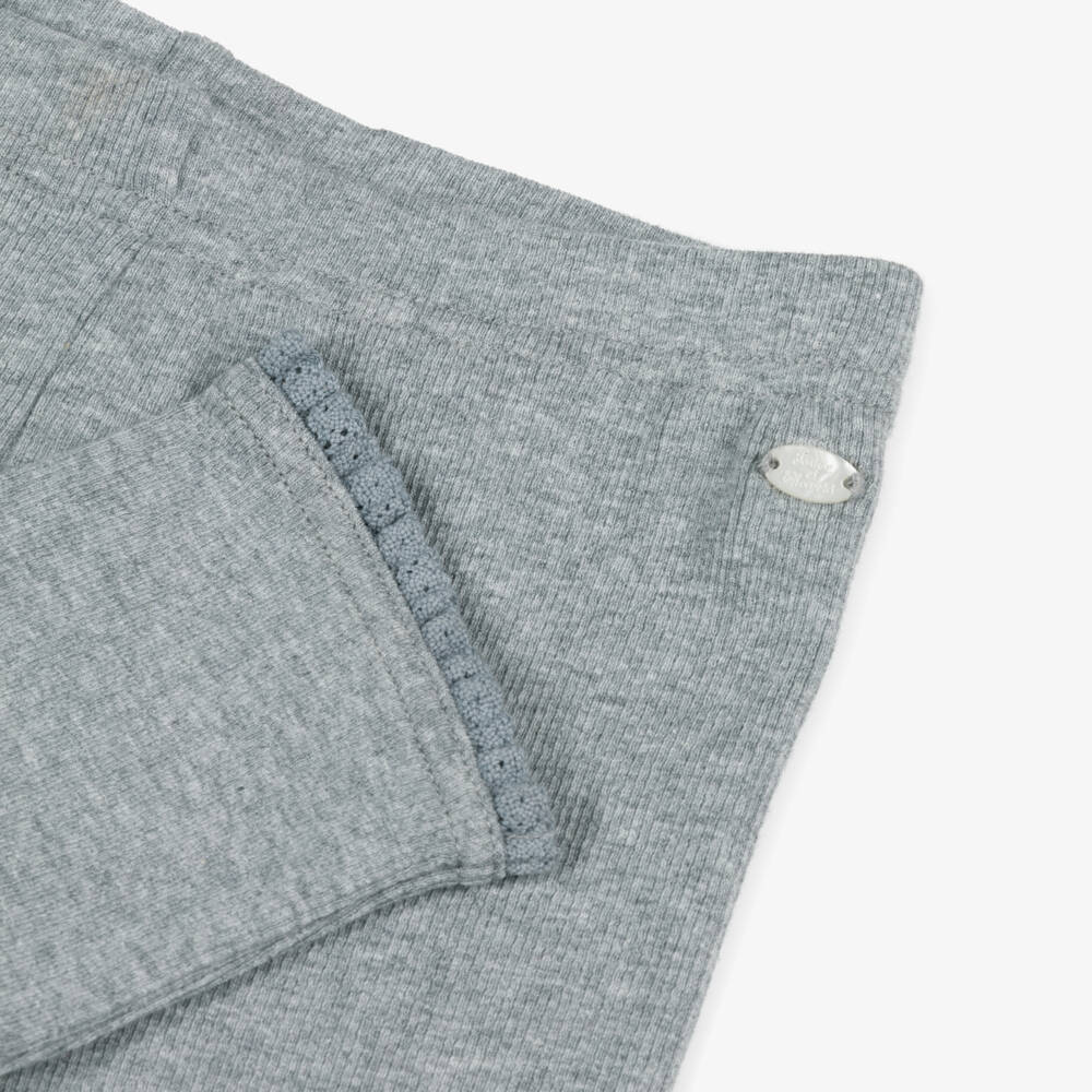 Tartine et Chocolat-Girls Grey Ribbed Cotton Leggings with Lace Trims | Childrensalon Outlet