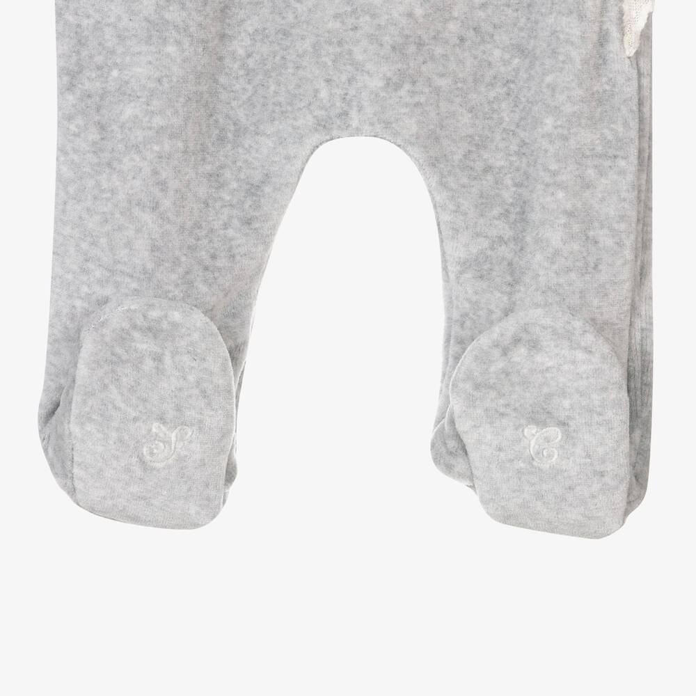 Tartine et Chocolat-Girls Grey Velour & Lace Ruffle Babygrow | Childrensalon Outlet