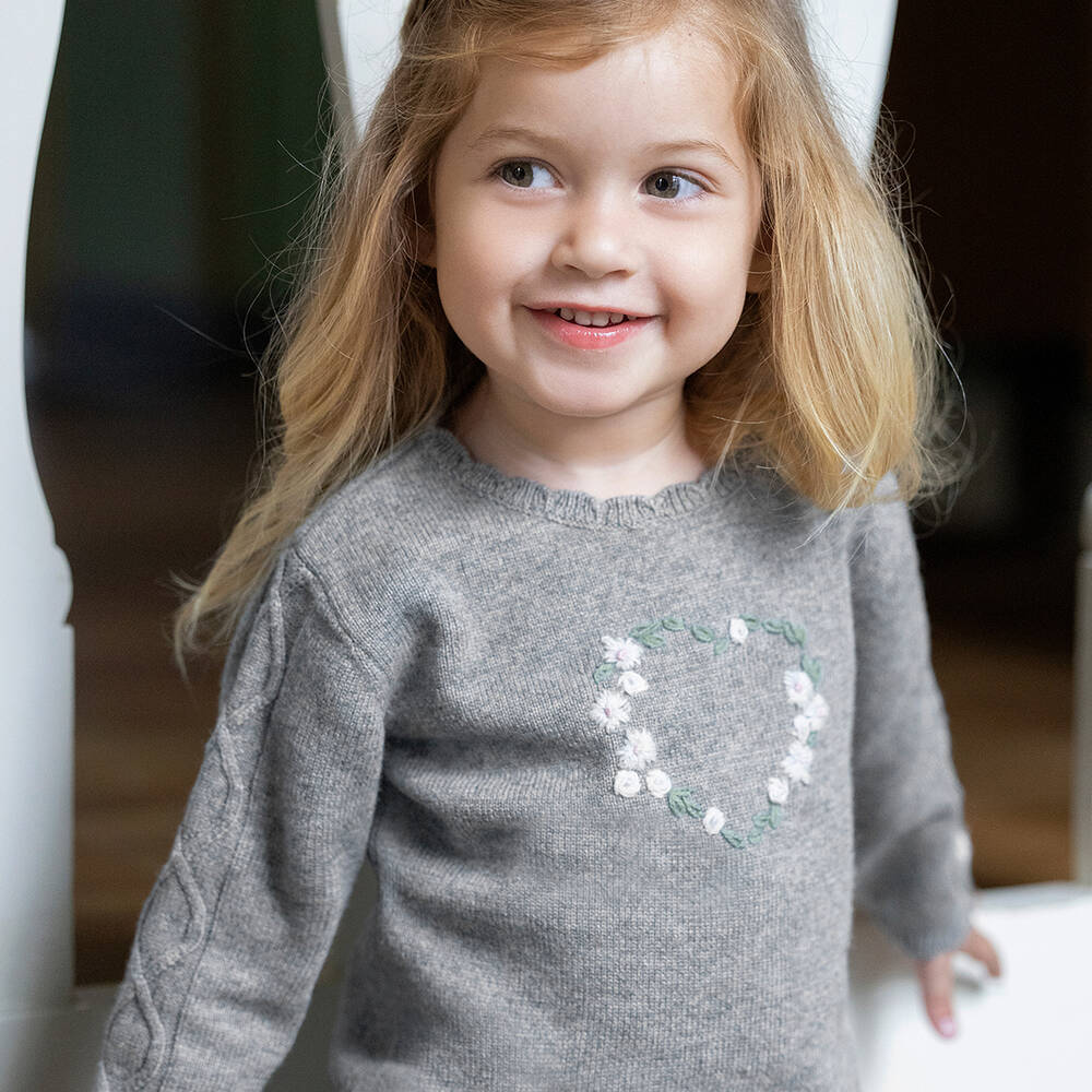 Tartine et Chocolat-Серый свитер из шерсти и кашемира с сердечком | Childrensalon Outlet