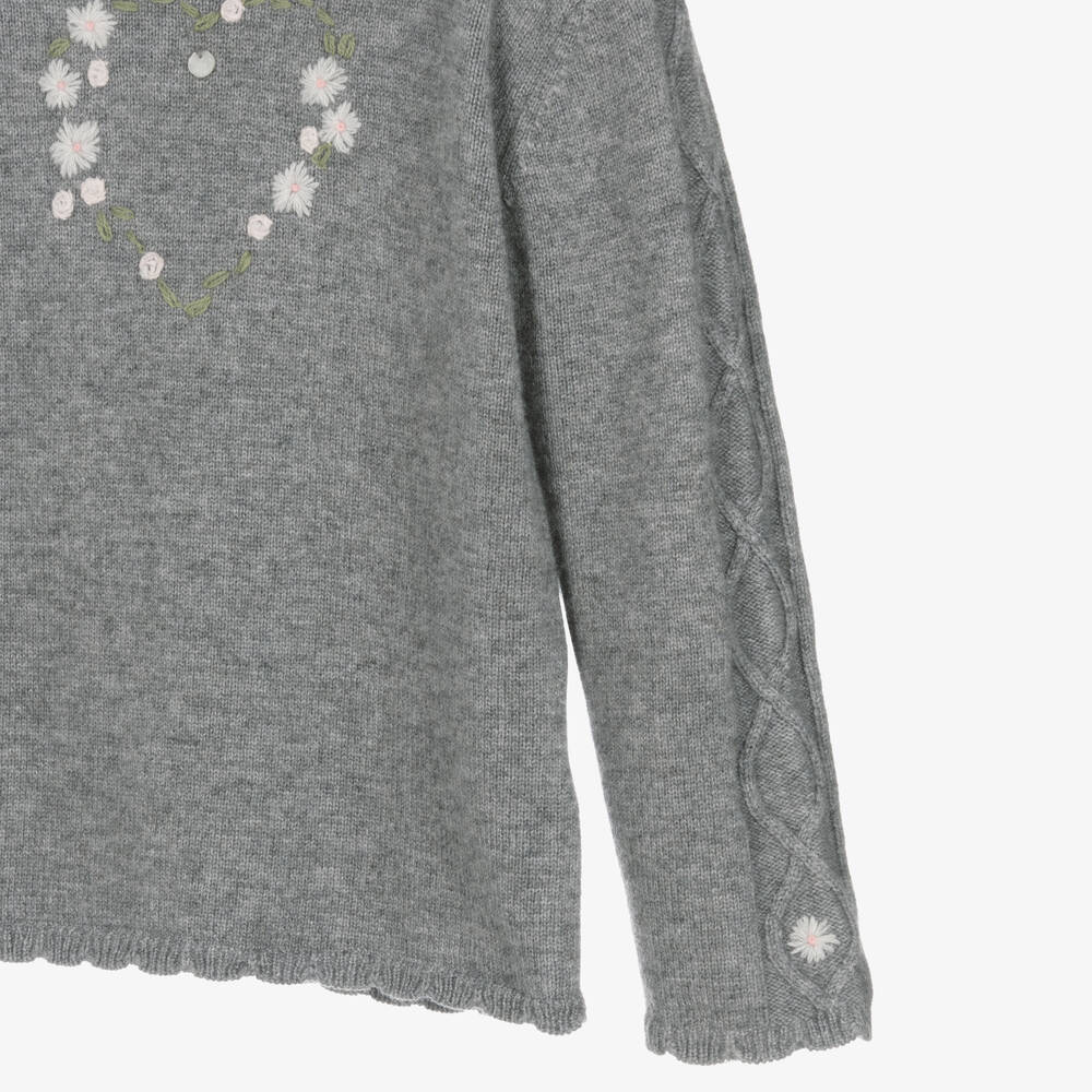 Tartine et Chocolat-Серый свитер из шерсти и кашемира с сердечком | Childrensalon Outlet