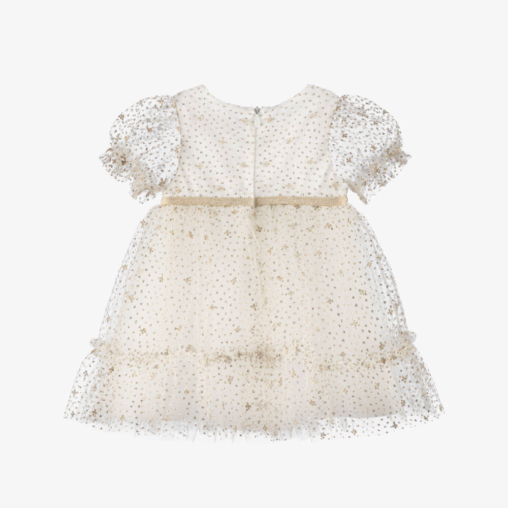 Tartine et Chocolat-Girls Ivory and Gold Sparkle Dress | Childrensalon Outlet