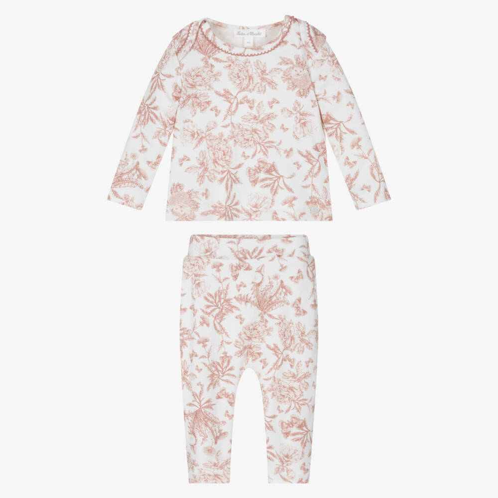 Tartine et Chocolat-Girls Ivory and Pink Floral Pyjamas | Childrensalon Outlet