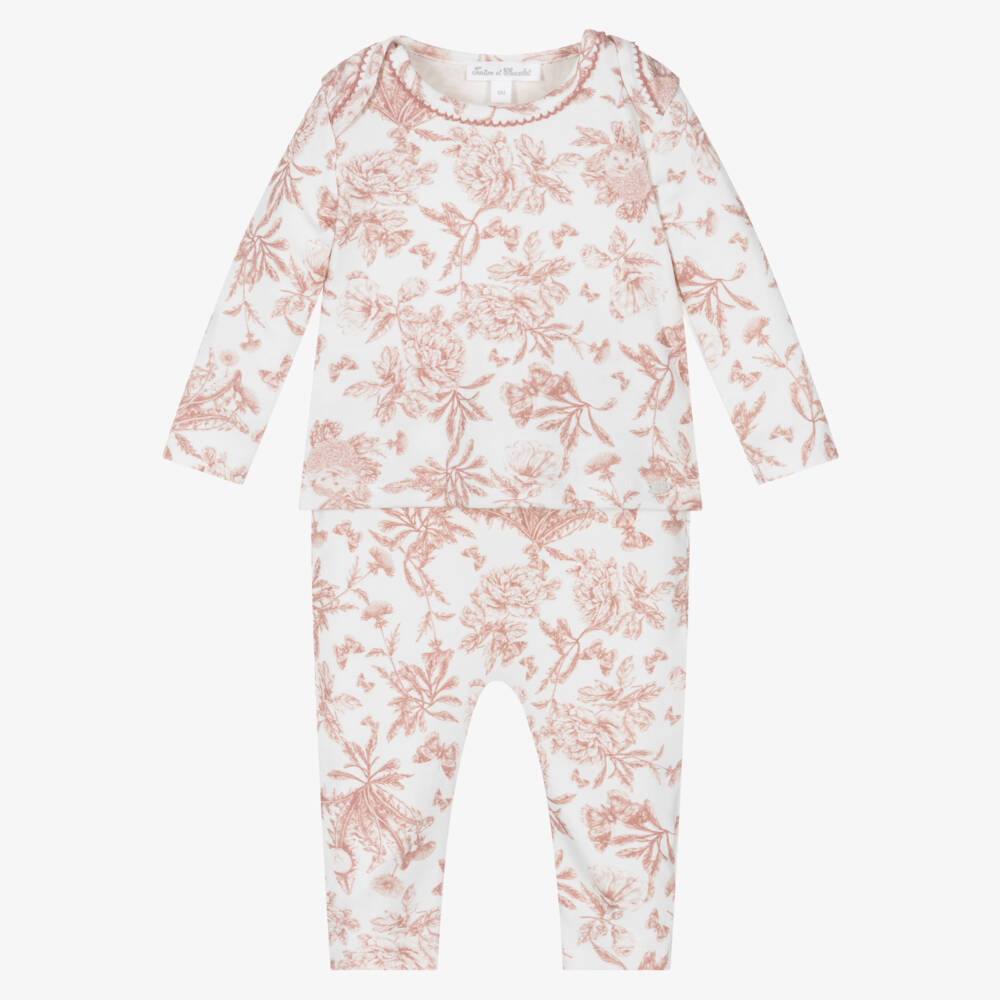 Tartine et Chocolat-Girls Ivory and Pink Floral Pyjamas | Childrensalon Outlet