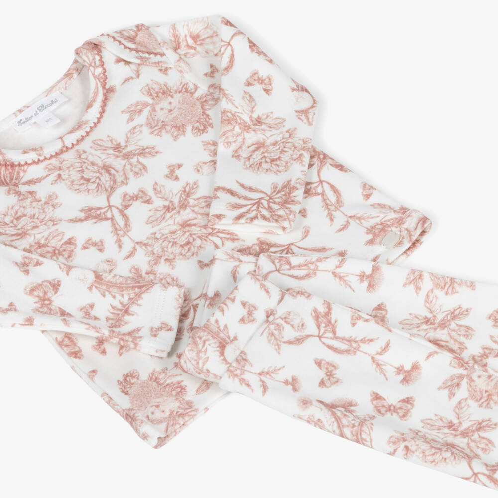 Tartine et Chocolat-Girls Ivory and Pink Floral Pyjamas | Childrensalon Outlet
