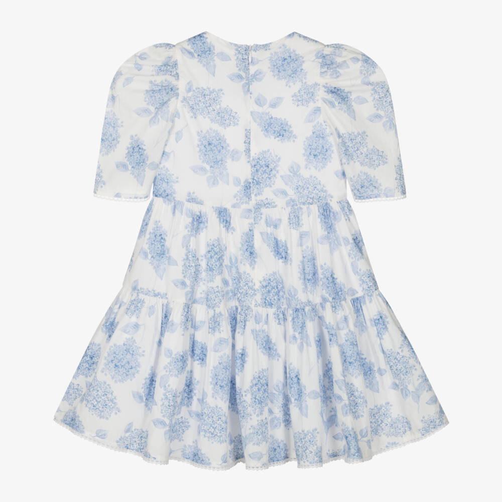 Tartine et Chocolat-Girls Ivory & Azure Floral Dress | Childrensalon Outlet