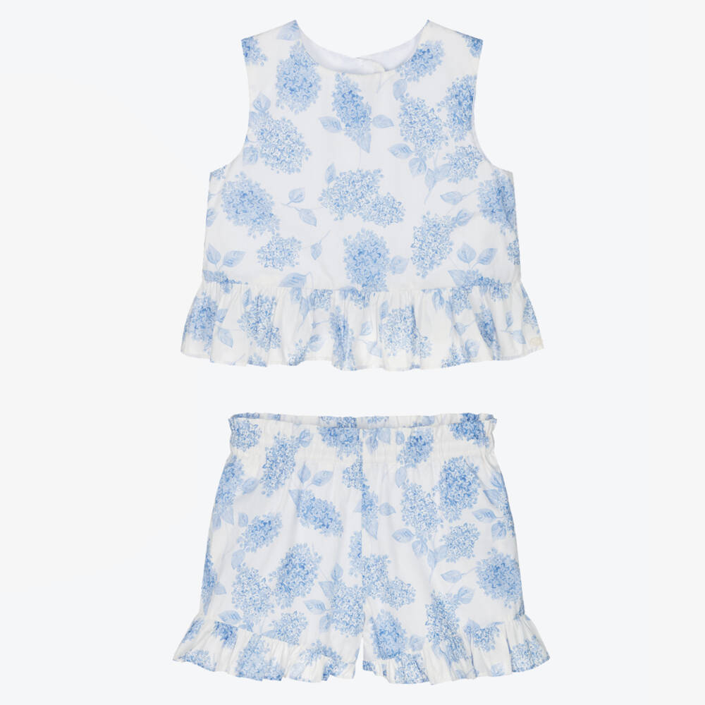 Tartine et Chocolat-Girls Ivory & Azure Floral Ensemble | Childrensalon Outlet