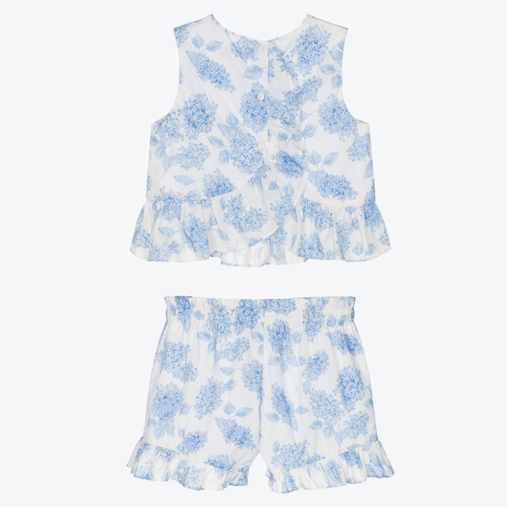 Tartine et Chocolat-Girls Ivory & Azure Floral Ensemble | Childrensalon Outlet