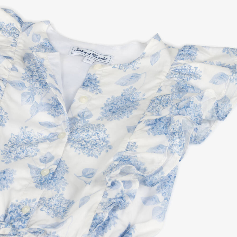 Tartine et Chocolat-جمبسوت بناتي عاجي وأزرق مزهر | Childrensalon Outlet