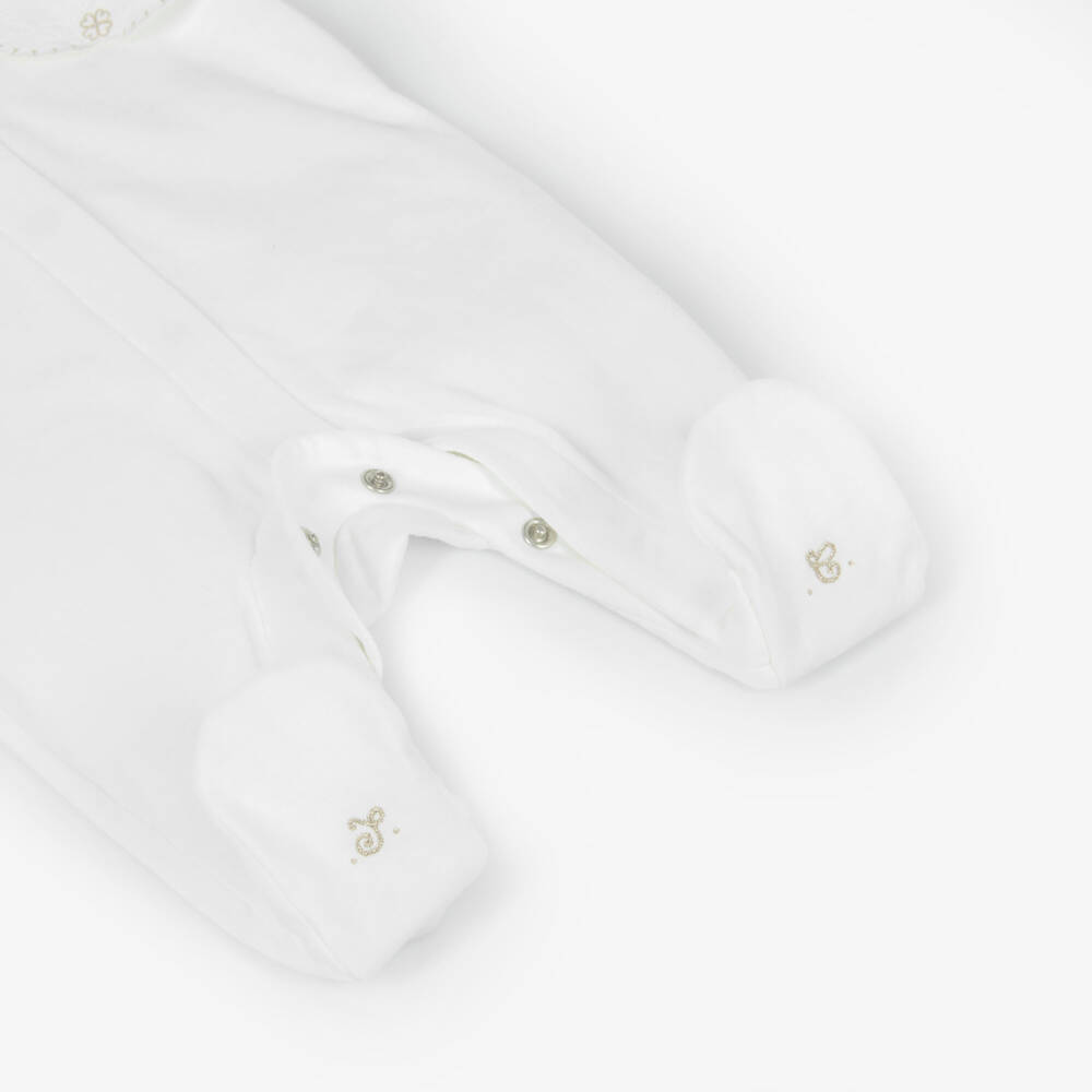 Tartine et Chocolat-Girls Ivory Babygrow With Gold Embroidered Flowers | Childrensalon Outlet