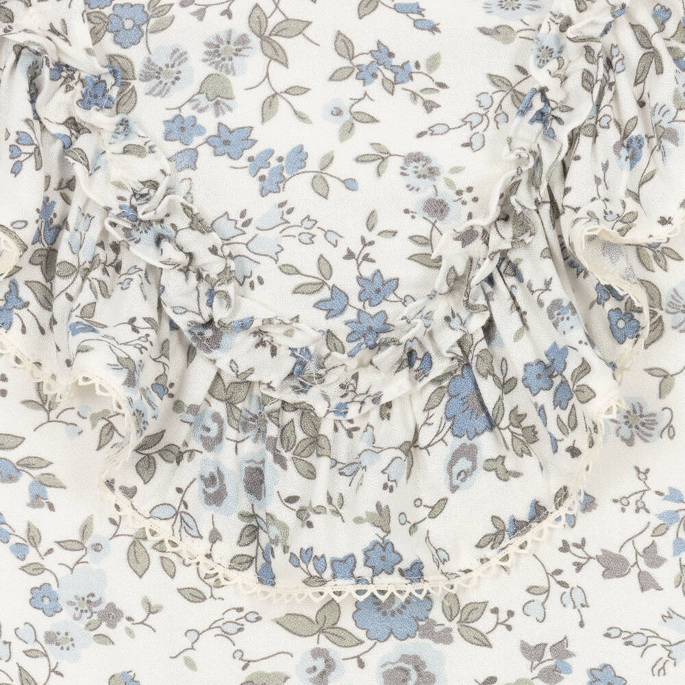 Tartine et Chocolat-Girls Ivory & Blue Crêpe Floral Dress | Childrensalon Outlet