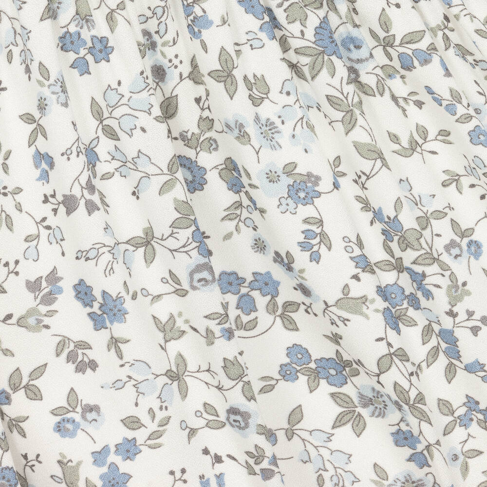 Tartine et Chocolat-Girls Ivory & Blue Crêpe Floral Dress | Childrensalon Outlet