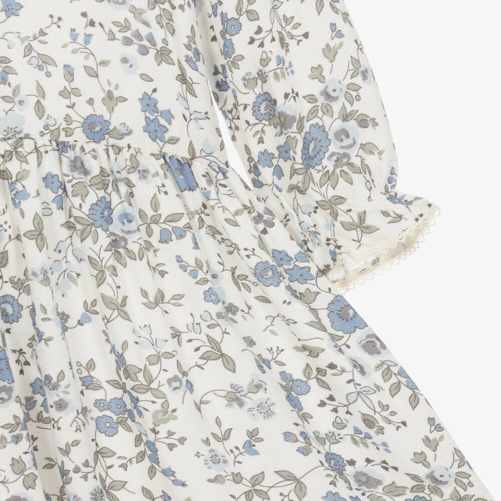 Tartine et Chocolat-Girls Ivory & Blue Crêpe Floral Dress | Childrensalon Outlet